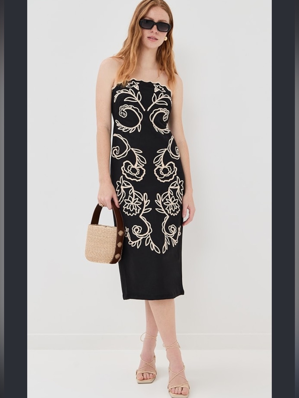 La Ligne Sophia Midi Dress Women’s Size 00 Embroidered Strapless Black Q